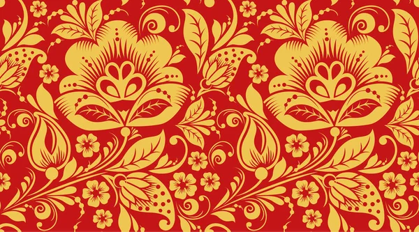 Rouge et or hohloma texture motif sans couture — Image vectorielle