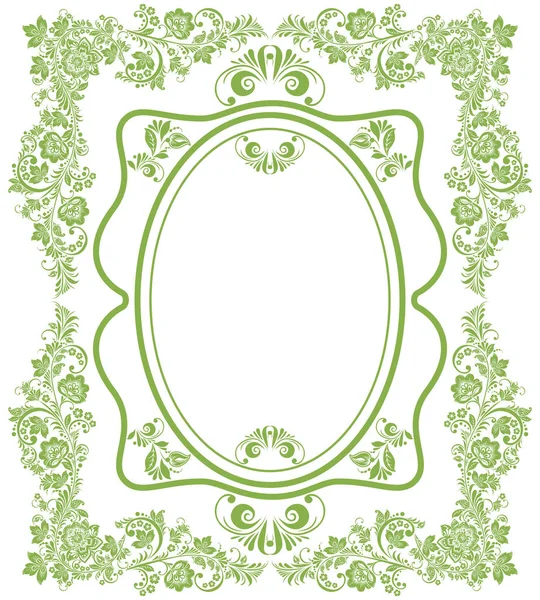 Groene eco Russische floral frame achtergrond — Stockvector