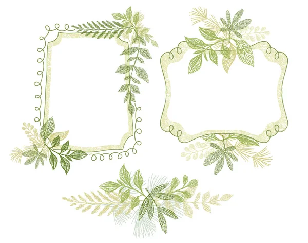 Groene doodle bloem hand getekende frame, — Stockvector