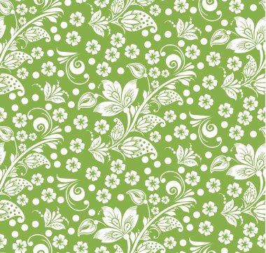 Yeşillik hohloma stil, çiçek seamless modeli