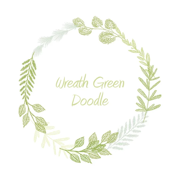 Verde mano hojas dibujadas y hierba corona vector — Vector de stock