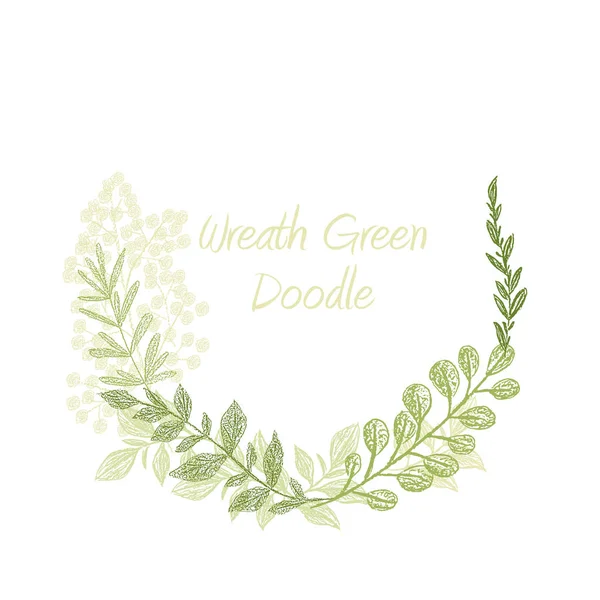 Verde doodle disegnato a mano vettore corona floreale — Vettoriale Stock