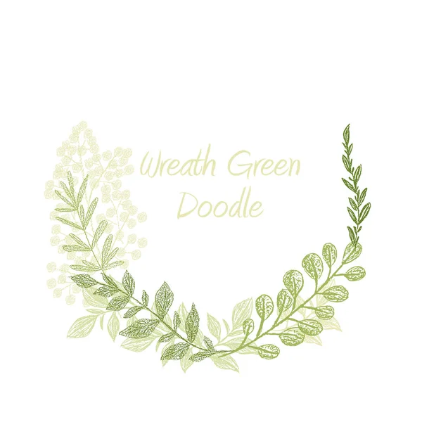 Greenery doodle mão desenhada floral coroa vetor —  Vetores de Stock