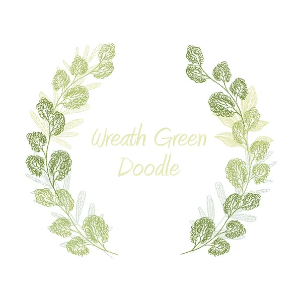 Green scribble leaf wreath vector, card template — Stock Vector