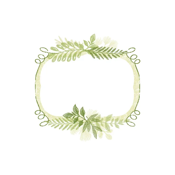 手绘制的框架与绿色的植物叶子 — 图库矢量图片