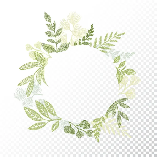 Circle floral frame with branches and leaves — Stock Vector