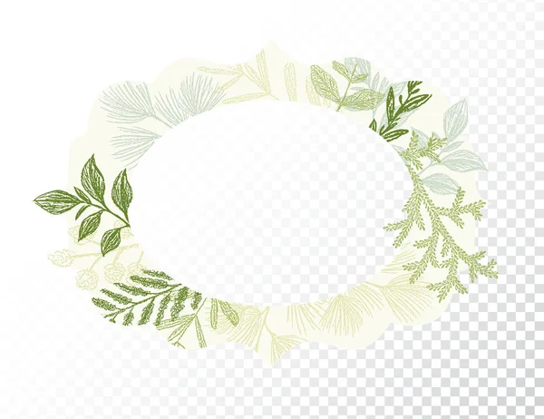 Oval border with branches and leaves decoration — Stock Vector