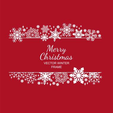 Beyaz kar tanesi çerçeve, kırmızı arka plan, Xmas tasarım