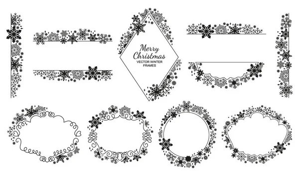 Snowflake frame set, black-white, xmas collection — Stock Vector