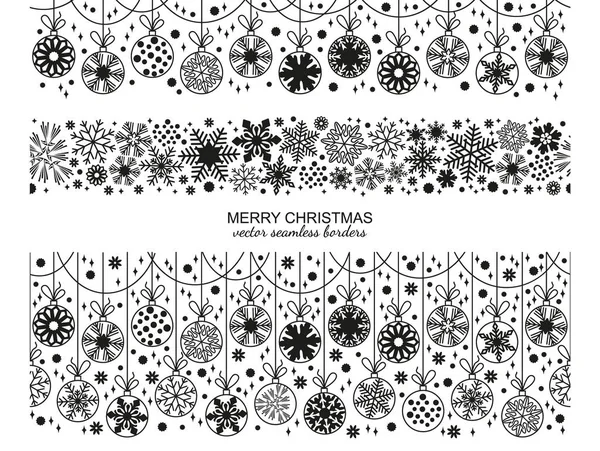 Seamless snowflake border set, Christmas selection — Stock Vector