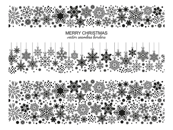 Colección de borde de copo de nieve sin costuras, conjunto de Navidad — Archivo Imágenes Vectoriales