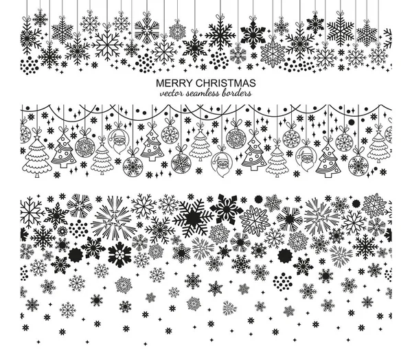 Naadloze snowflake border, Kerstmis scenografie — Stockvector