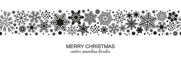 Black and white seamless snowflake border, Xmas — Stock Vector