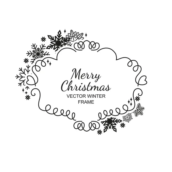 Marco de copo de nieve blanco y negro, marco de Navidad — Archivo Imágenes Vectoriales