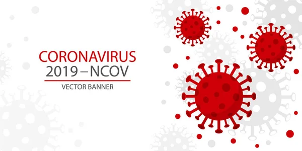 Vírus da Corona - 2019 - nCoV. Bandeira Covid 19 com ícones de células de bactérias do Coronavirus . —  Vetores de Stock