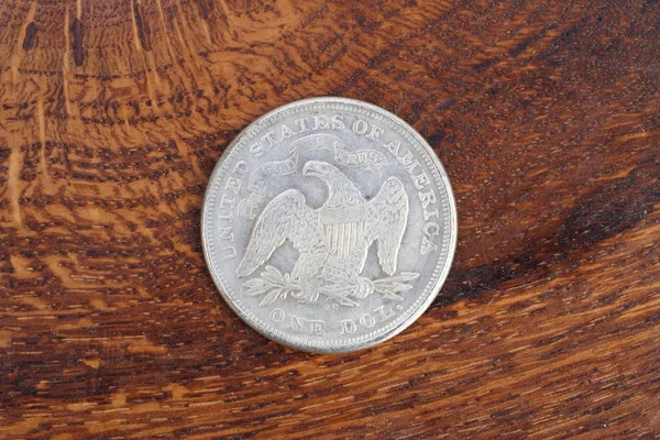 Серебристый Доллар Деревянном Фоне — стоковое фото