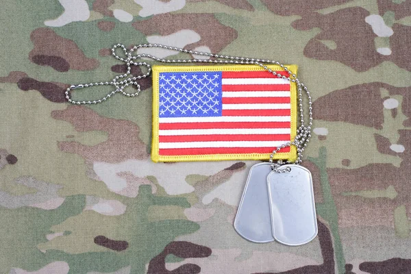Flag Patch Dog Tag Multicam Camouflage Uniform — Stock Photo, Image