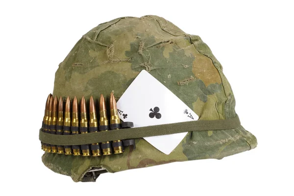 Ons Leger Helm Vietnam Oorlog Periode Met Camouflage Dekking Munitie — Stockfoto