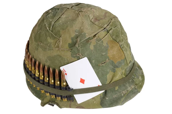 Oss Armén Hjälm Vietnam War Period Med Kamouflage Täcka Bullet — Stockfoto