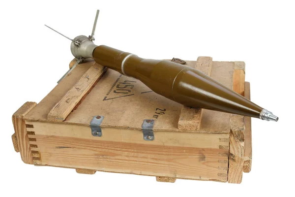 Hadsereg Doboz Lőszer Rakéta Meghajtású Gránát Elszigetelt — Stock Fotó