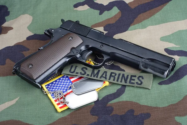 Kiev Ukraine June 2015 Marines Branch Tape M1911 Handgun Dog — Stock Photo, Image