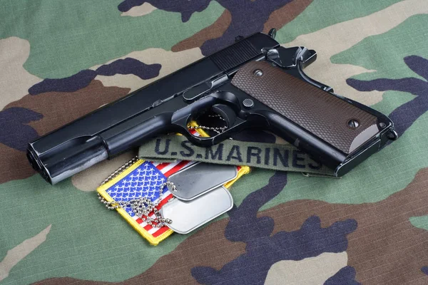 Kiev Ucrânia Junho 2015 Eua Marines Ramo Fita M1911 Revólver — Fotografia de Stock
