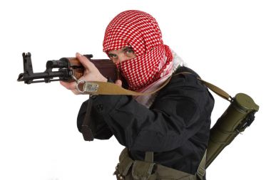 East Islamic rebel with kalashnikov gun clipart