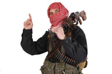East Islamic rebel with  machine gun clipart