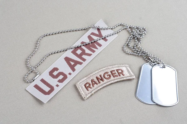 KIEV, UKRAINE - August 21, 2015. US ARMY ranger tab with dog tag — Stock Photo, Image