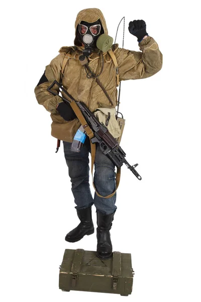 Stalker in gas mask with weapon — Stock Photo, Image