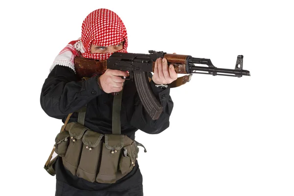 Keleti iszlám lázadó Kalasnyikov fegyvert — Stock Fotó