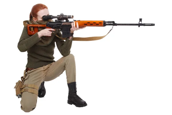 Sniper menina com espingarda de atirador SVD — Fotografia de Stock