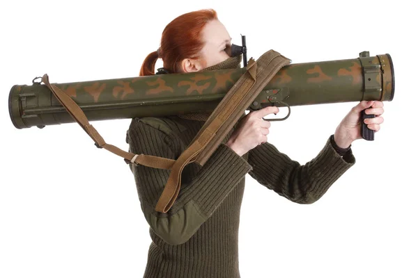 Girl mercenary with RPG rocket launcher — Stock Photo, Image