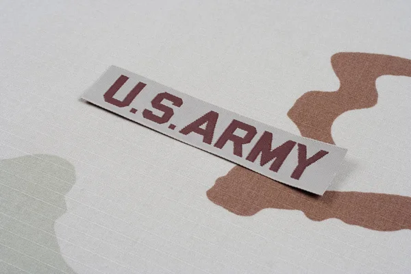 KIEV, UKRAINE - May 9, 2015. US ARMY branch tape on desert camouflage uniform — Stock Photo, Image