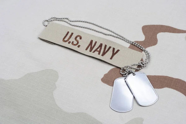 KIEV, UKRAINE - May 9, 2015. US NAVY branch tape with dog tags o — Stock Photo, Image