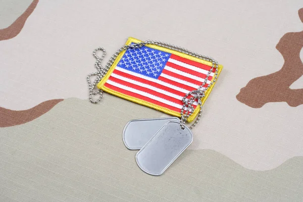 Dog Tags Usa Flag Patch Desert Camouflage Uniform — Stock Photo, Image