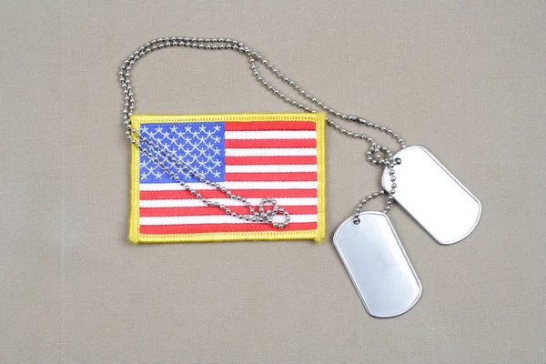 Dog Tags Usa Flag Patch Desert Camouflage Uniform — Stock Photo, Image