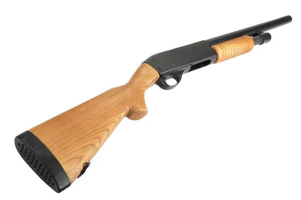 Pump Action Shotgun Wooden Butt Isolated White — Stock Photo, Image