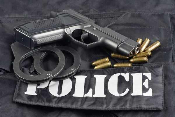 Police Concept Handgun Black Uniform Background — Stock Photo, Image