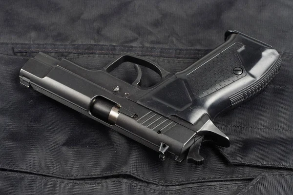 Polisen Koncept Pistol Svart Enhetlig Bakgrund — Stockfoto