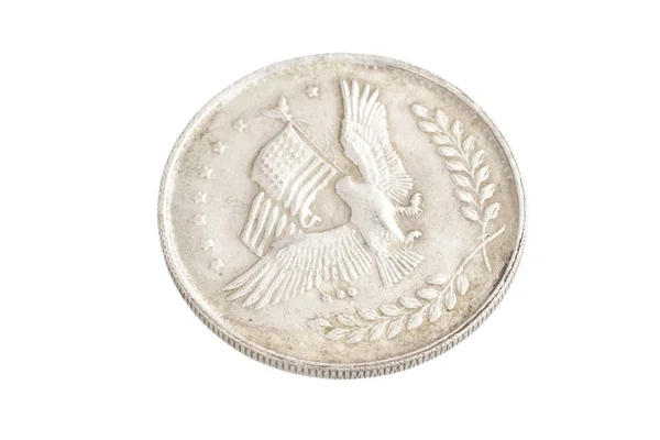 Starego Rocznika Srebrny Dolar Białym Tle Tle — Zdjęcie stockowe