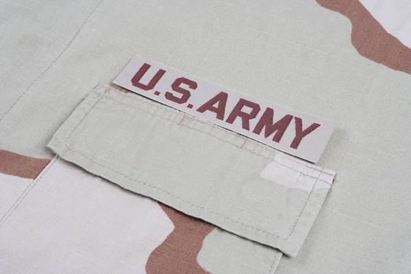 KIEV, UKRAINE - May 9, 2015. US ARMY branch tape on desert camouflage uniform — Stock Photo, Image