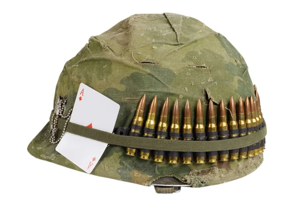 Ons Leger Helm Vietnam Oorlog Periode Met Camouflage Dekking Munitie — Stockfoto