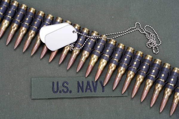 Munitionsgürtel Auf Uns Navy Uniform Hintergrund — Stockfoto