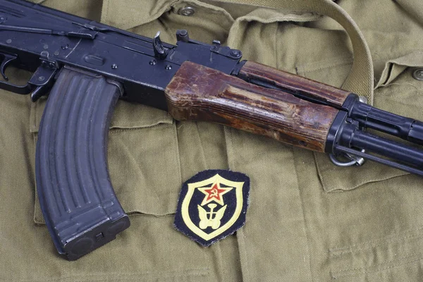 Ak47 Sovětské Armády Dopravy Sboru Rameno Patch Khaki Jednobarevného Pozadí — Stock fotografie