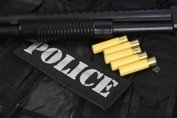 Equipamento Equipe Polícia Armas Táticas Especiais Fundo Preto — Fotografia de Stock