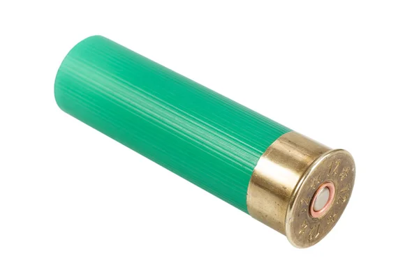 Groene Shotgun Cartridge Geïsoleerd Witte Achtergrond — Stockfoto