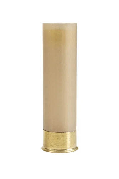 Gele Shotgun Cartridge Geïsoleerd Witte Achtergrond — Stockfoto