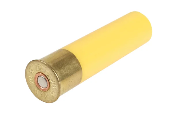 Nabój Żółty Shotgun Białym Tle — Zdjęcie stockowe