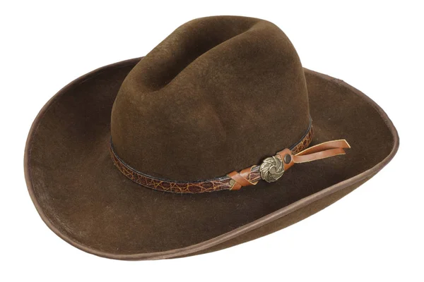 Chapéu Cowboy Marrom Isolado Branco — Fotografia de Stock